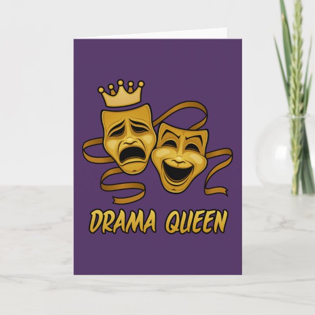 Drama Queen Comedy och Tragedy Guld Theatormask Kort (Framsida)