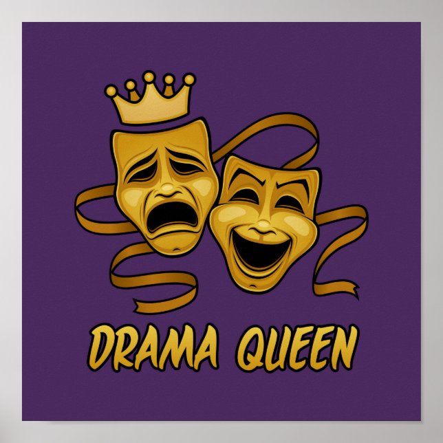 Drama Queen Comedy och Tragedy Guld Theatormask Poster (Framsidan)