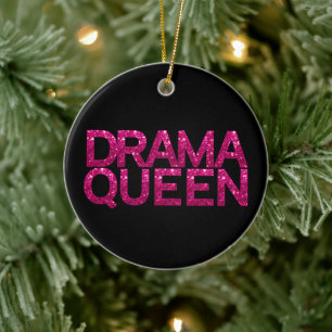 Drama Queen Shock rosa Glitter Personlig Julgransprydnad Keramik