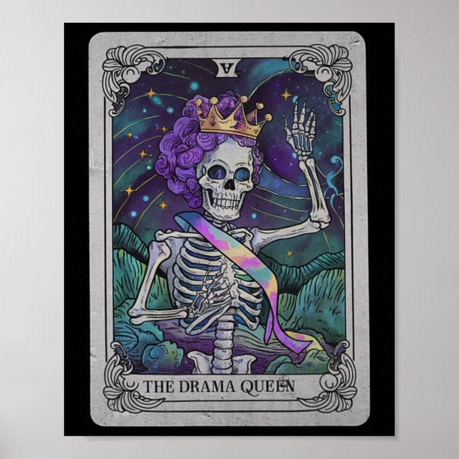 Drama Skeleton Queen Tarot Card Gothic Witchy Hall Poster (Framsidan)