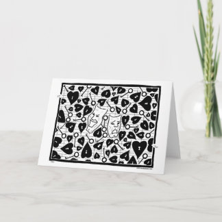 Dramat maskerar, hjärtor, nycklar, en maze. kort