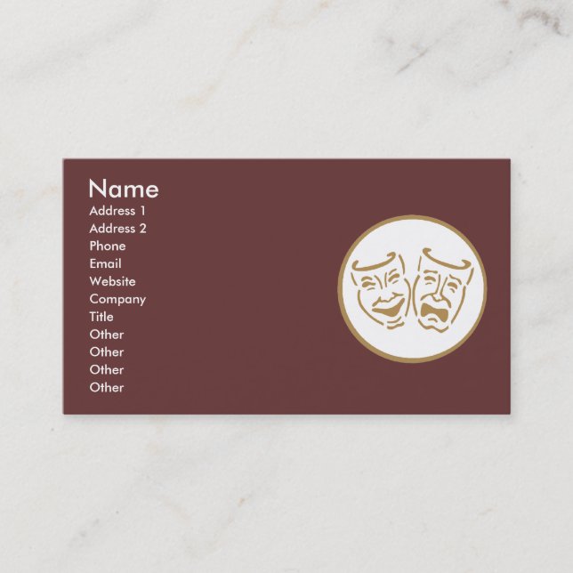 Dramat maskerar (vit & guld) visitkort (Framsida)