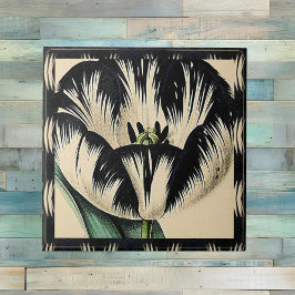 Dramatic Black and Cream Vintage Tulip med Gräns Kakelplatta