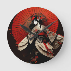 Dramatic Black and Red Kabuki Theater Rund Klocka