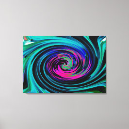 Dramatic Black and Turcos Abstrakt Retro Twirl Canvastryck