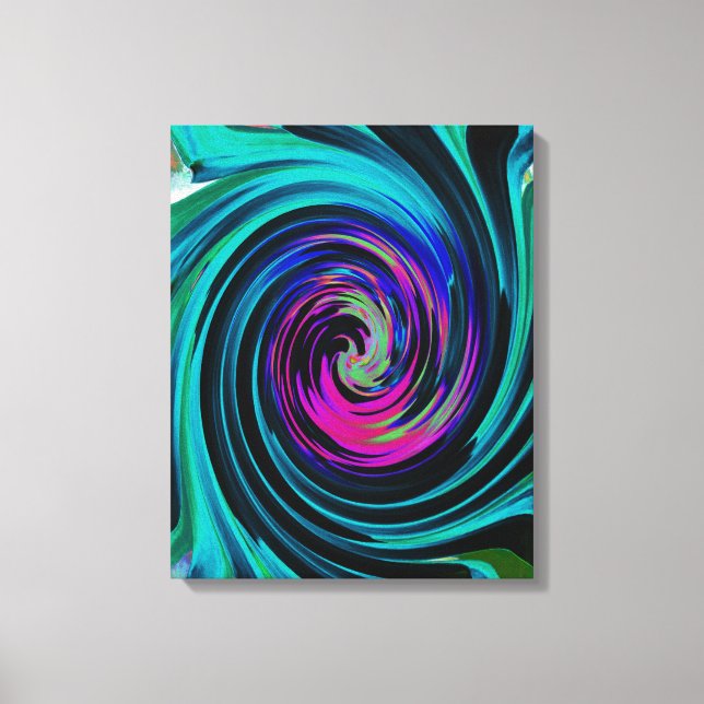 Dramatic Black and Turcos Abstrakt Retro Twirl Canvastryck (Framsida)