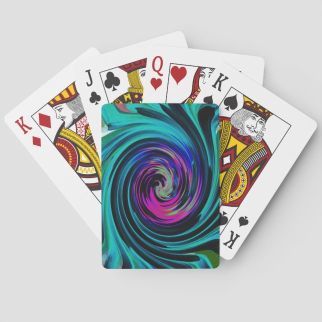 Dramatic Black and Turcos Abstrakt Retro Twirl Casinokort (Baksidan)