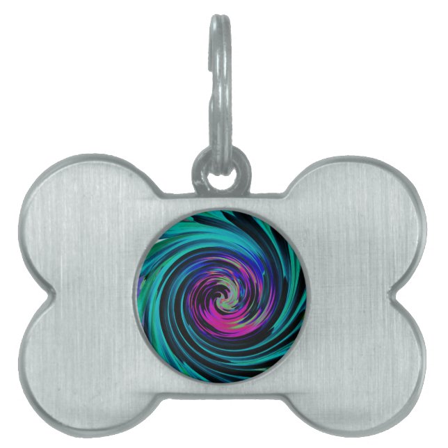 Dramatic Black and Turcos Abstrakt Retro Twirl ID-bricka Husdjur (Framsidan)