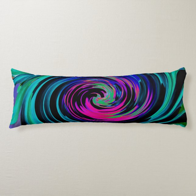 Dramatic Black and Turcos Abstrakt Retro Twirl Kroppskudde (Framsidan)