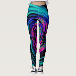 Dramatic Black and Turcos Abstrakt Retro Twirl Leggings
