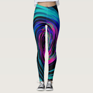 Dramatic Black and Turcos Abstrakt Retro Twirl Leggings