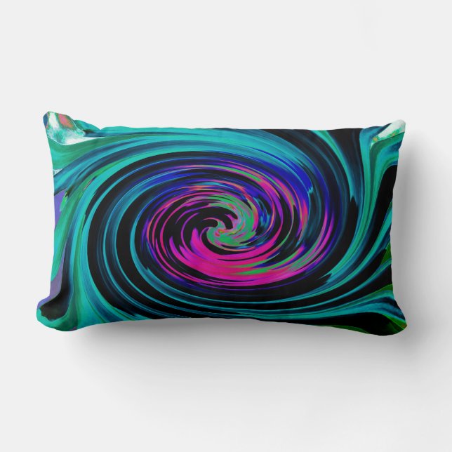 Dramatic Black and Turcos Abstrakt Retro Twirl Lumbarkudde (Framsida)