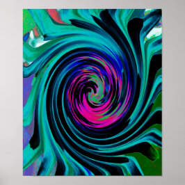 Dramatic Black and Turcos Abstrakt Retro Twirl Poster