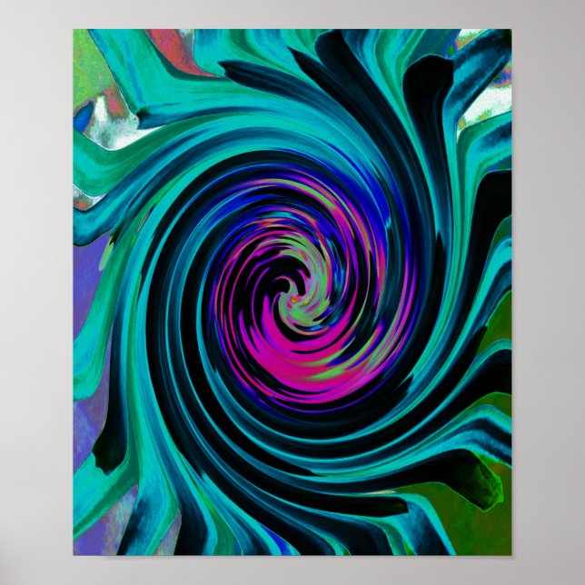 Dramatic Black and Turcos Abstrakt Retro Twirl Poster (Framsidan)