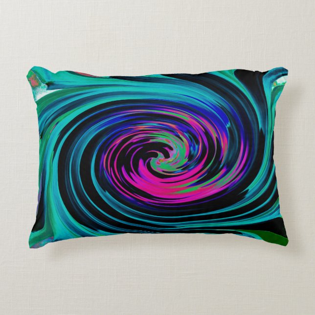 Dramatic Black and Turcos Abstrakt Retro Twirl Prydnadskudde (Framsidan)