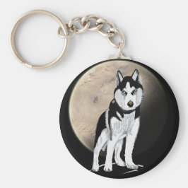 Dramatic Black and White Husky mot Full Moon Nyckelring