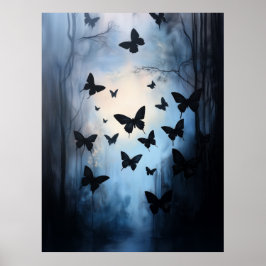 Dramatic Black Butterflies Blå himmel Abstrakt Art Poster
