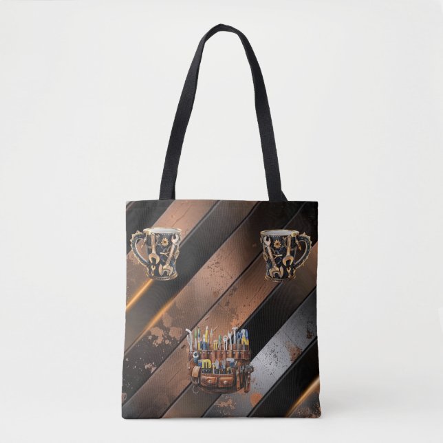 Dramatic Black & Copper Verktyg Mugg Shoulder Tote Tygkasse (Framsida)