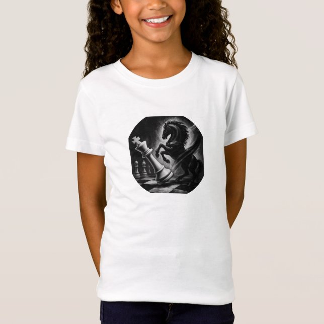 Dramatic Black Horse vs. Kung - Bold Chess Artwork T Shirt (Framsida)