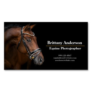 Dramatic Black Minimal Horse/Hästfotograf   Magnetiska Visitkort