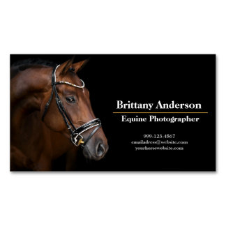 Dramatic Black Minimal Horse/Hästfotograf Magnetiska Visitkort