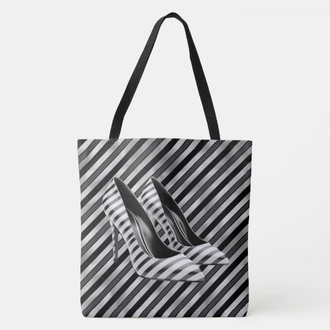 Dramatic Black Rand Shoe Large Shoulder Tote Tygkasse (Framsida)