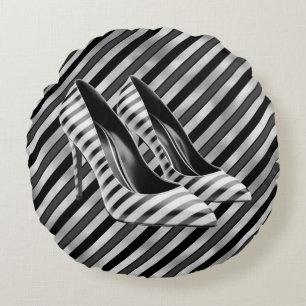 Dramatic Black Rand Shoe Round Dekorativ kudde