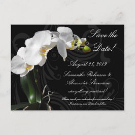 Dramatic Black White Orchid Flower Spara datumet Meddelande Vykort