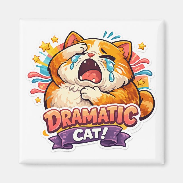 Dramatic Cat Funny Crying Cartoon Art Reaction Magnet (Framsidan)