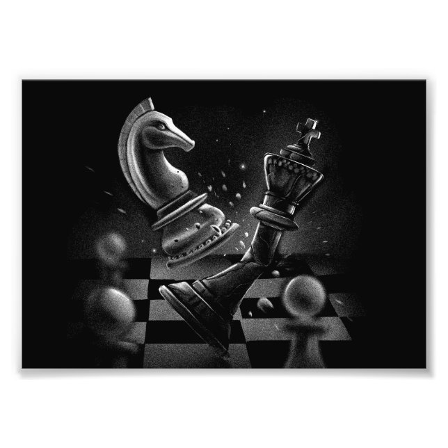 Dramatic Chess Monochrom Fototryck (Framsidan)