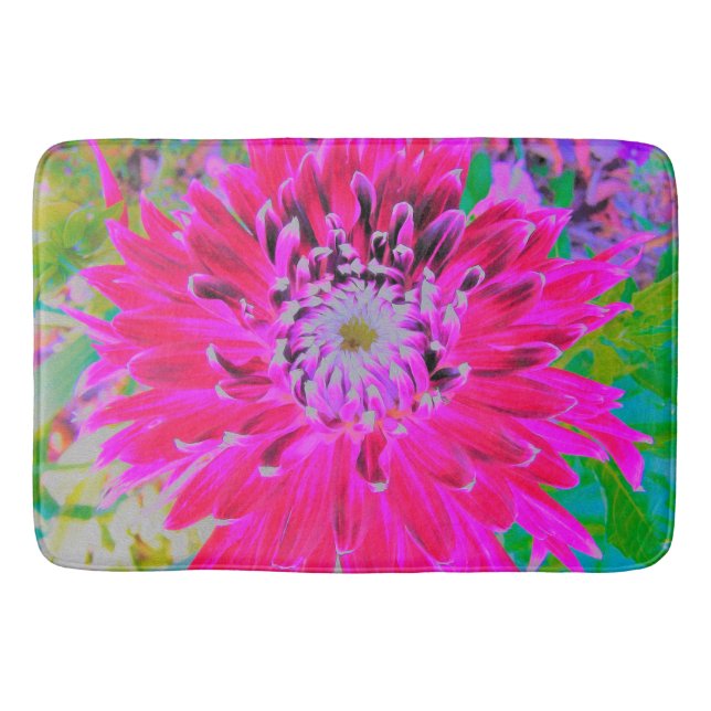 Dramatic Crimson Red and Rosa Dahlia Flower Badrumsmatta (Framsidan)