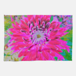 Dramatic Crimson Red and Rosa Dahlia Flower Kökshandduk