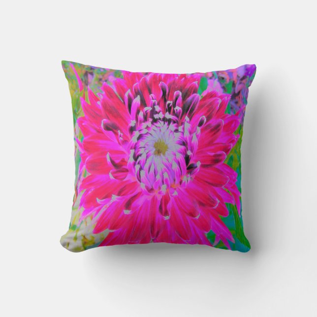 Dramatic Crimson Red and Rosa Dahlia Flower Kudde (Framsida)