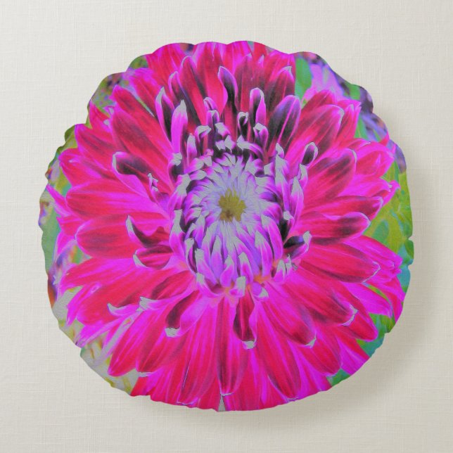 Dramatic Crimson Red and Rosa Dahlia Flower Rund Kudde (Framsidan)