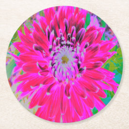 Dramatic Crimson Red and Rosa Dahlia Flower Underlägg Papper Rund