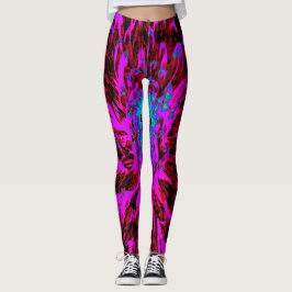 Dramatic Crimson Red, Lila and Black Dahlia Leggings