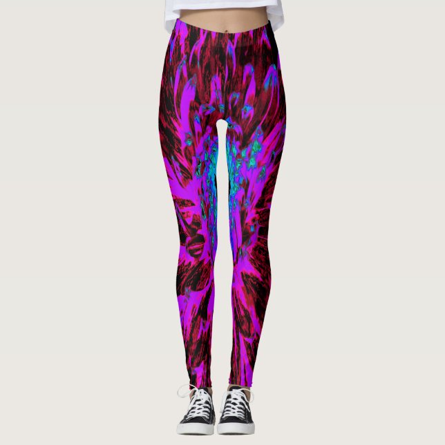 Dramatic Crimson Red, Lila and Black Dahlia Leggings (Framsida)