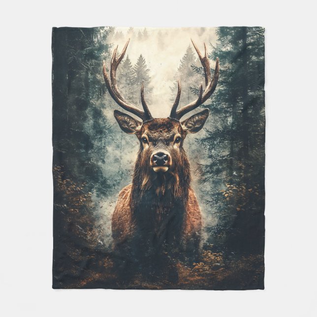Dramatic Elk i Skogen Fleecefilt (Framsidan)