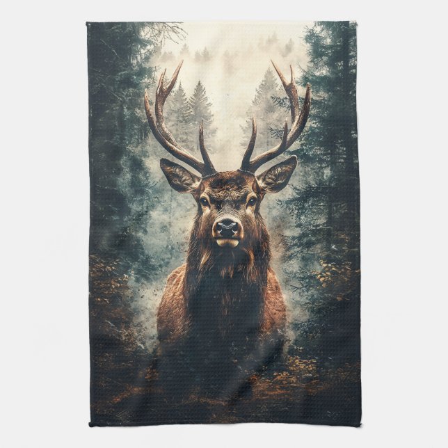 Dramatic Elk i Skogen Kökshandduk (Vertikal)
