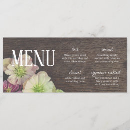 DRAMATIC Garden Hellebore Wood and White Menu Card Meny