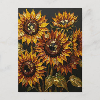 Dramatic Gold Leaf Sunflower Impasto Vykort