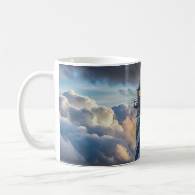 Dramatic Lighthouse Seascape with Stormy Waves Kaffemugg (Vänster)