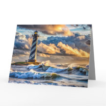 Dramatic Lighthouse-Sjölandskap med Stormy Vågar