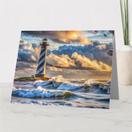 Dramatic Lighthouse-Sjölandskap med Stormy Vågar Kort