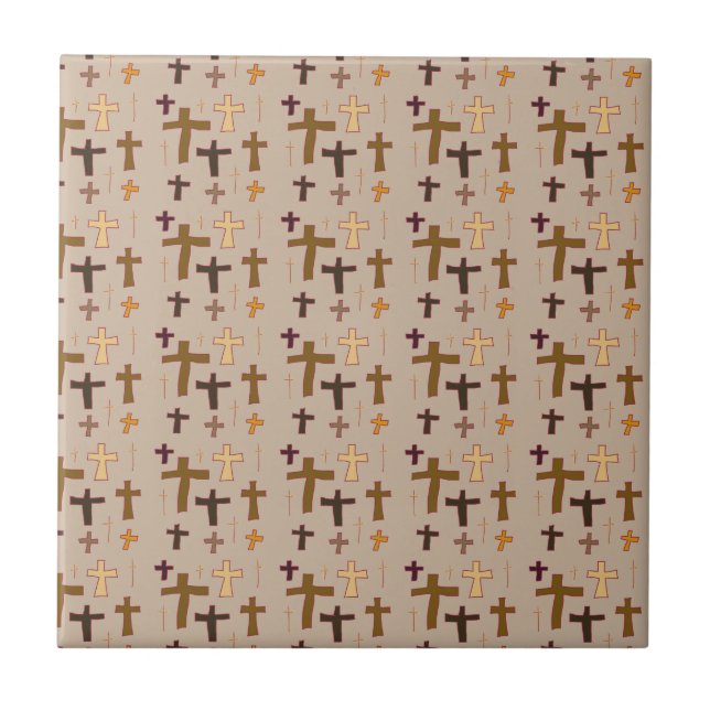Dramatic Multicolored Christian Crosses on Beige Kakelplatta (Framsidan)