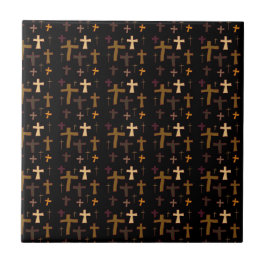 Dramatic Multicolored Christian Crosses on Black Kakelplatta