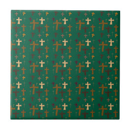 Dramatic Multicolored Christian Crosses on Green Kakelplatta