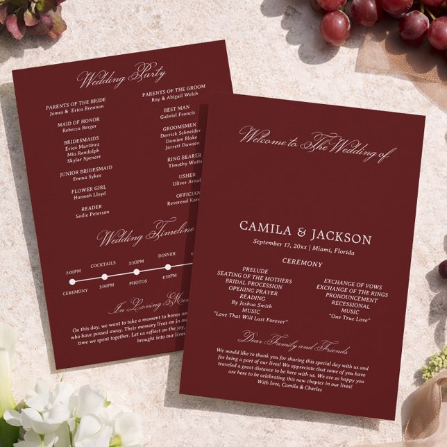  Dramatic Opera Burgundy Wedding Flat Program (Skapare uppladdad)