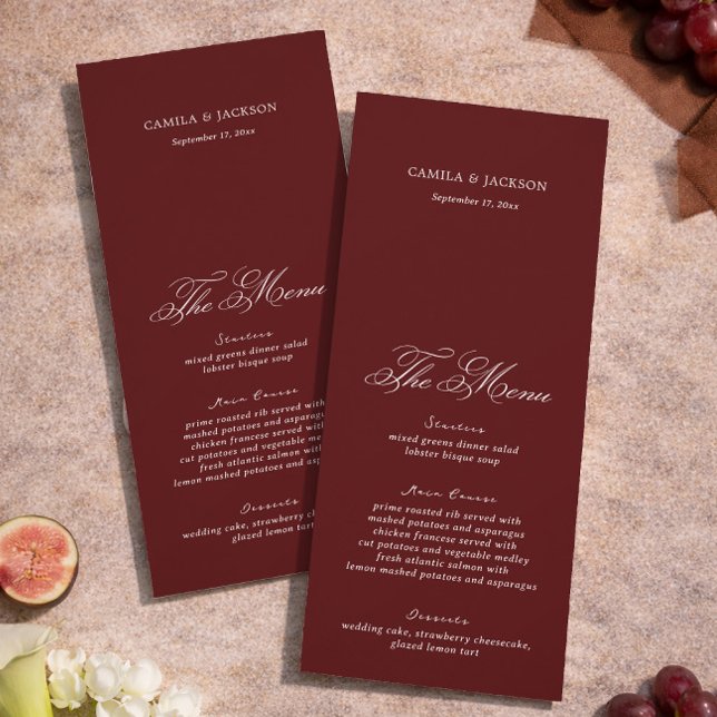 Dramatic Opera Burgundy Wedding Menu Card Inbjudningar (Skapare uppladdad)