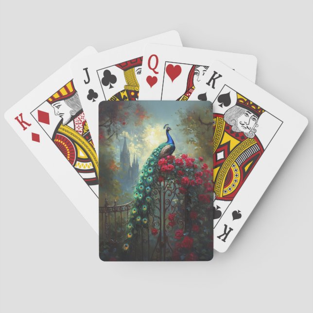 Dramatic Peacock Röd ros gotiic Casinokort (Baksidan)
